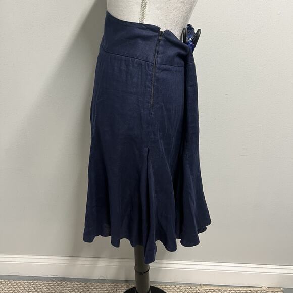 INC International Concepts Skirt sz 6 Navy Blue Linen Knee Flared Twirl Nautical - Picture 5 of 7